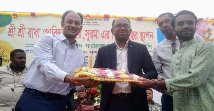 মাধবপুরে মন্দিরের ভিত্তি প্রস্তর স্থাপন করলেন ব্যারিস্টার সুমন