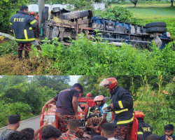 ফেঞ্চুগঞ্জে নিয়ন্ত্রণ হারিয়ে ট্রাক খাদে, চালককে জীবিত উদ্ধার