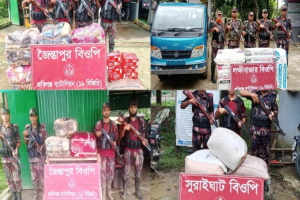 সিলেট  সীমান্তে বি জি বি র অভিযানে অর্ধকোটি টাকার চোরাচালানি মালামাল জ*ব্দ